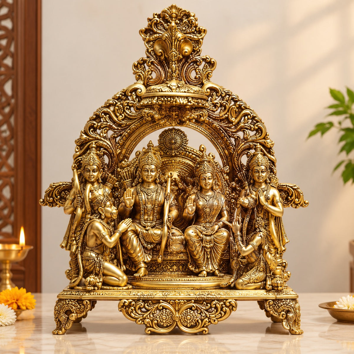 Large Brass Ram Darbar Murti | Traditional Handcrafted Brass Idol (Height: 23 Inches)