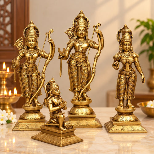 Brass Ram Darbar Statue | Pure Brass | Traditional Hindu Temple Idol | Pooja Room Décor (Height: 23 Inches)