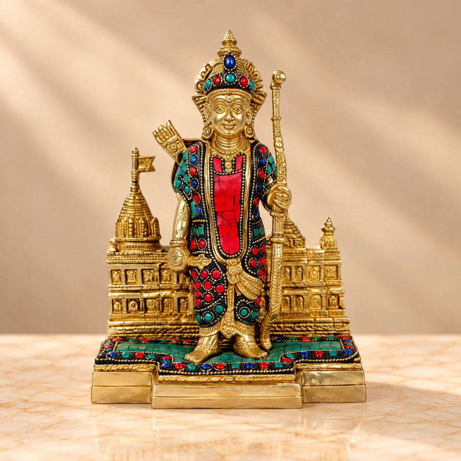 Brass Gemstone Work Ram Lalla Murti | Traditional Hindu Temple Idol | Pooja Room Décor (Height: 9.2 Inches) Craft Detail