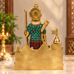 Brass Gemstone Work Ram Lalla Murti | Traditional Hindu Temple Idol | Pooja Room Décor (Height: 9.2 Inches)