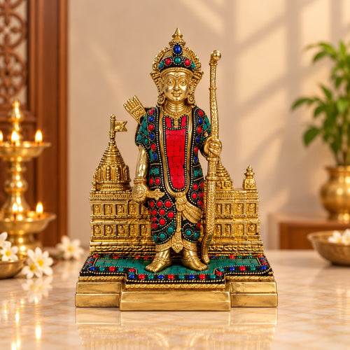 Brass Gemstone Work Ram Lalla Murti | Traditional Hindu Temple Idol | Pooja Room Décor (Height: 9.2 Inches)