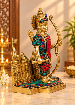Brass Gemstone Work Ram Lalla Murti | Traditional Hindu Temple Idol | Pooja Room Décor (Height: 9.2 Inches)