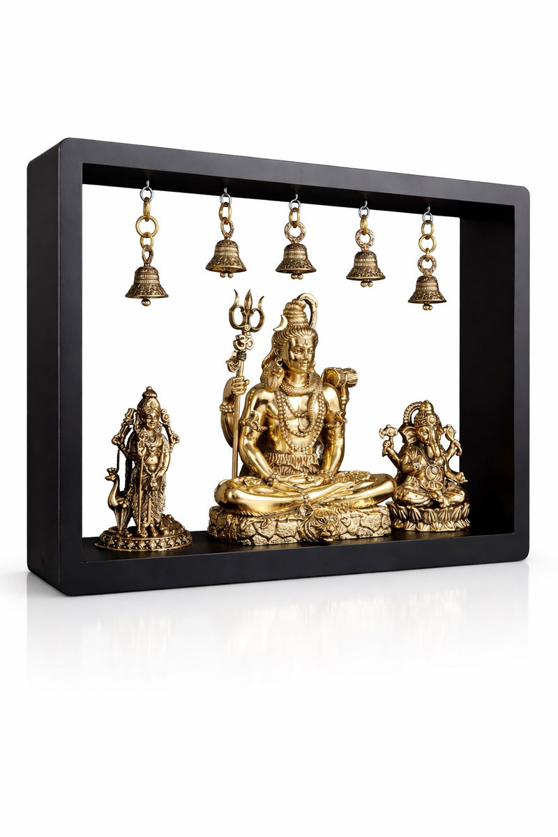 Brass Lord Shiva with Kartikeya & Ganesha Idol (Height :11 Inches)