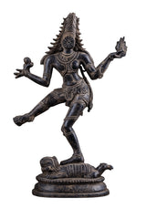 Antique sand-finish brass dancing Shiva statue with arms raised (10 in)