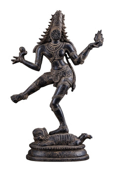 Antique sand-finish brass dancing Shiva statue with arms raised (10 in)