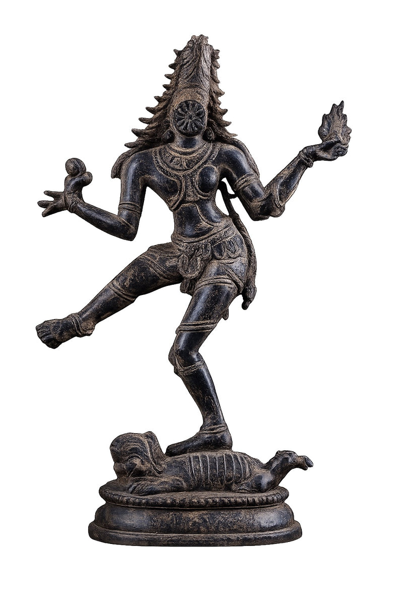 Brass Dancing Shiva Statue in Unique Pose with Antique Sand Finish (Height: 10 Inches)