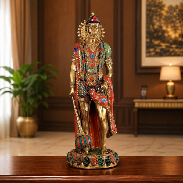 Brass Precious Stone Hanumanji Sculpture (Height:24 Inches)