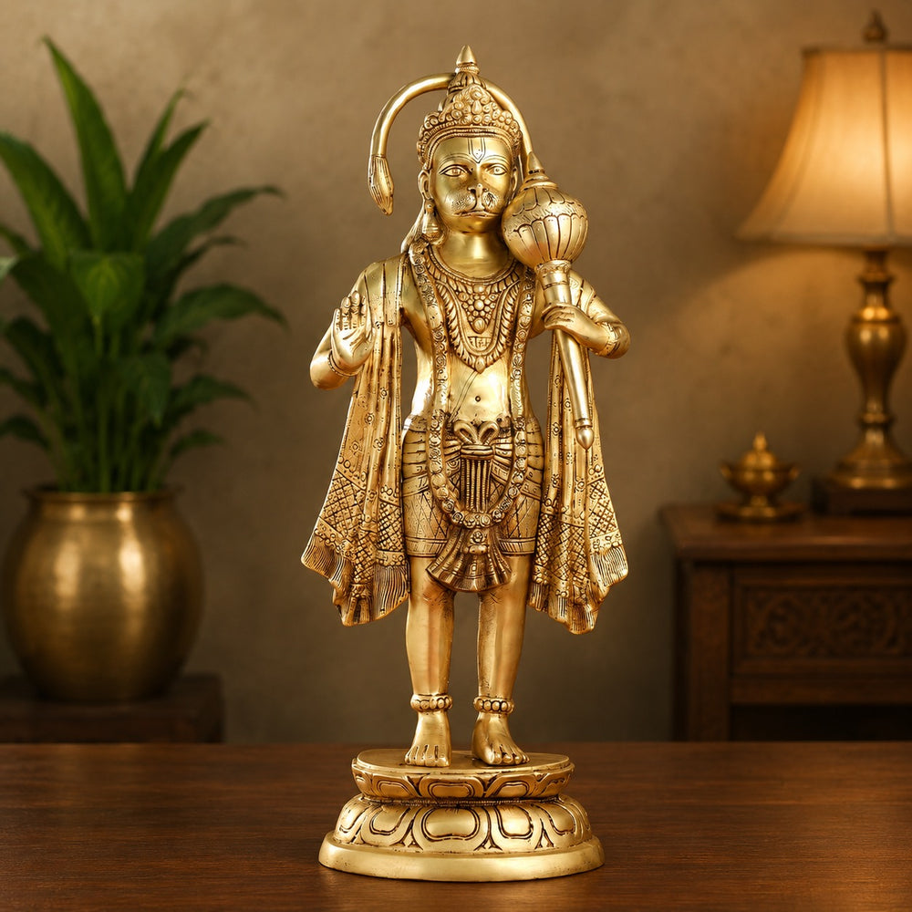 Brass Hanumanji Idol - Home Decor Murti for Pooja Room (Height:27 Inches)