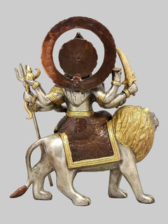 Brass Sherawali Maa (Goddess Durga) Idol | Traditional Handcrafted Statue of Maa Durga Seated on Lion (Height: 12 Inches)