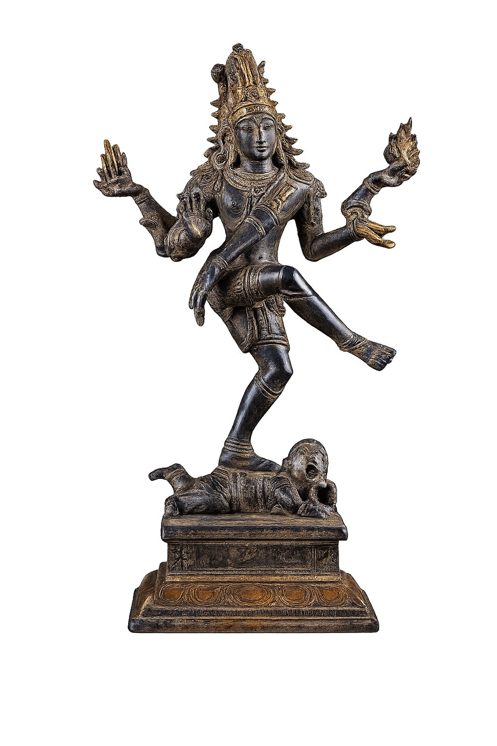 Brass Dancing Shiva Statue in Unique Pose with Antique Sand Finish (Height: 10 Inches)