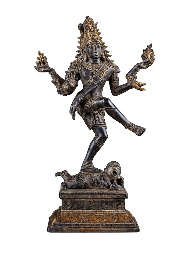 Brass Dancing Shiva Statue in Unique Pose with Antique Sand Finish (Height: 10 Inches)