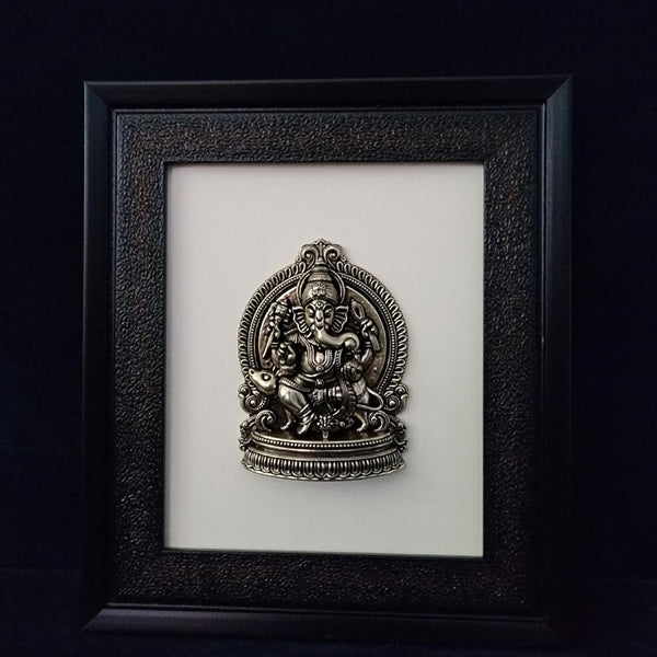 Brass Lord Ganesha Idol with Wooden Frame – Elegant Home Décor Accent (Height:9.5 Inches) Entryway Setting
