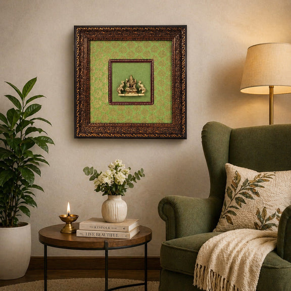 AONA Brass Gajalakshmi Idol in Wooden Frame – Elegant Wall Hanging for Home, Temple & Office Décor