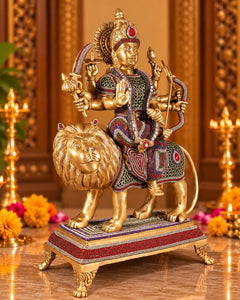 Brass Large Superfine Goddess Durga Mata Statue with Intricate Jewellery Work (Height: 21.5 Inches)