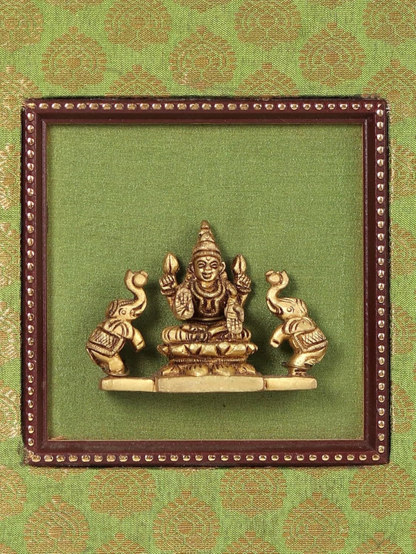 Brass Gajalakshmi Idol in Wooden Frame – Elegant Wall Hanging for Home, Temple & Office Décor (Height:11 Inches) Study Setting