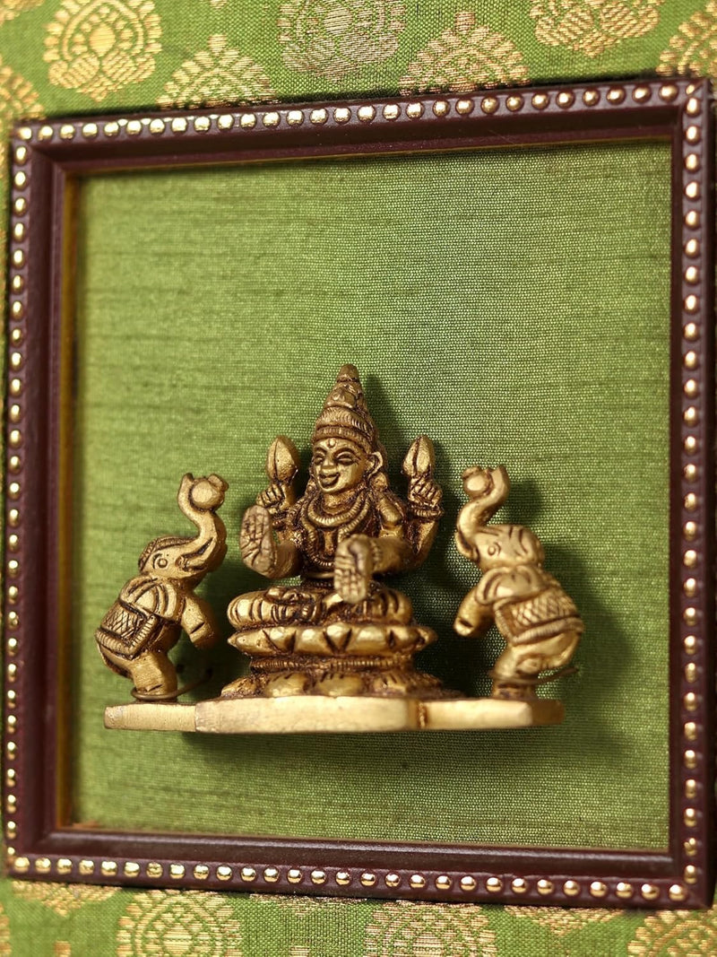 Brass Gajalakshmi Idol in Wooden Frame – Elegant Wall Hanging for Home, Temple & Office Décor (Height:11 Inches)
