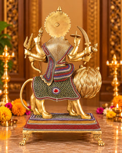 Brass Large Superfine Goddess Durga Mata Statue with Intricate Jewellery Work (Height: 21.5 Inches)