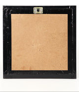 Back of wooden-framed Gajalakshmi idol, plain board with metal hanging bracket