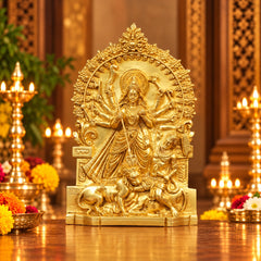Pure Brass Goddess Durga Standing Statue – Traditional Religious Idol (Height: 10 Inches)
