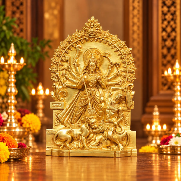 Pure Brass Goddess Durga Standing Statue – Traditional Religious Idol (Height: 10 Inches) Study Setting