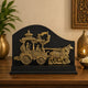 Brass chariot relief with Krishna and Arjuna, four horses, on wooden base