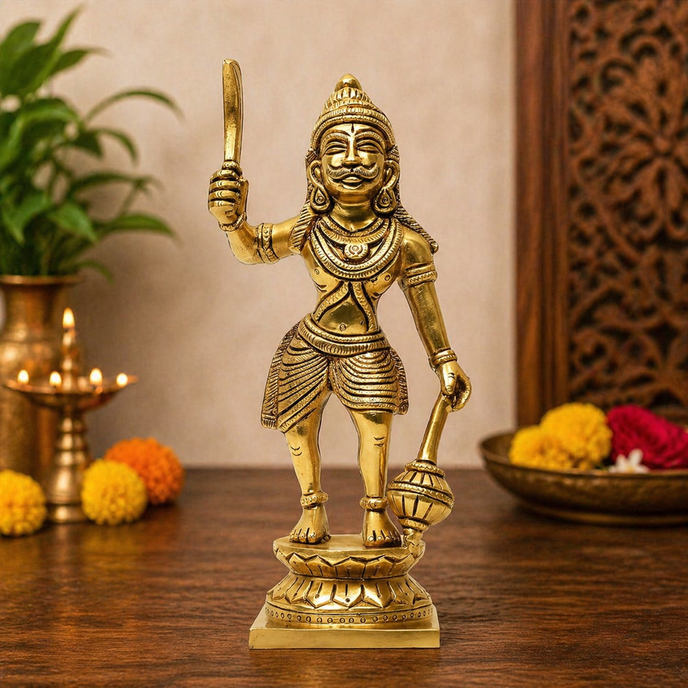 Brass Karuppaswamy Sculpture – Religious Showpiece for Temple & Home Decoration (Height:9.5 Inches)