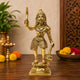 Brass Karuppaswamy sculpture, standing figure with raised sword, ornate base