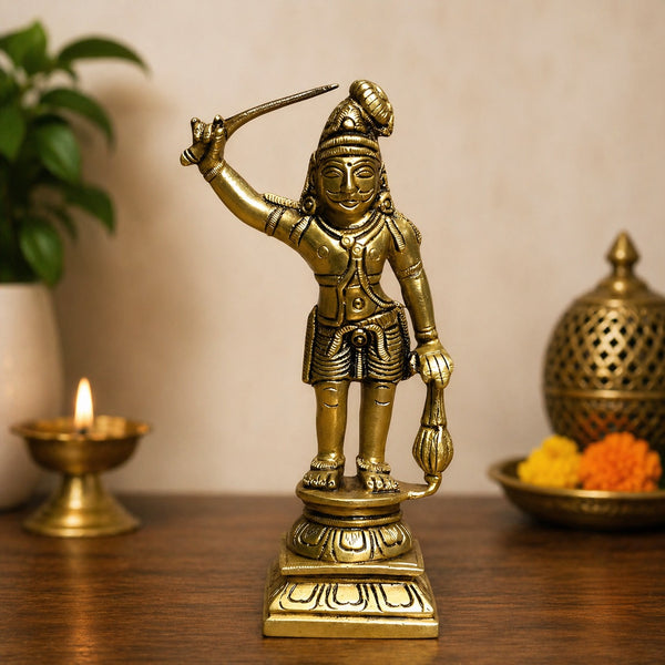 Brass Karuppaswamy Sculpture – Religious Showpiece for Temple & Home Decoration (Height:5.6 Inches)