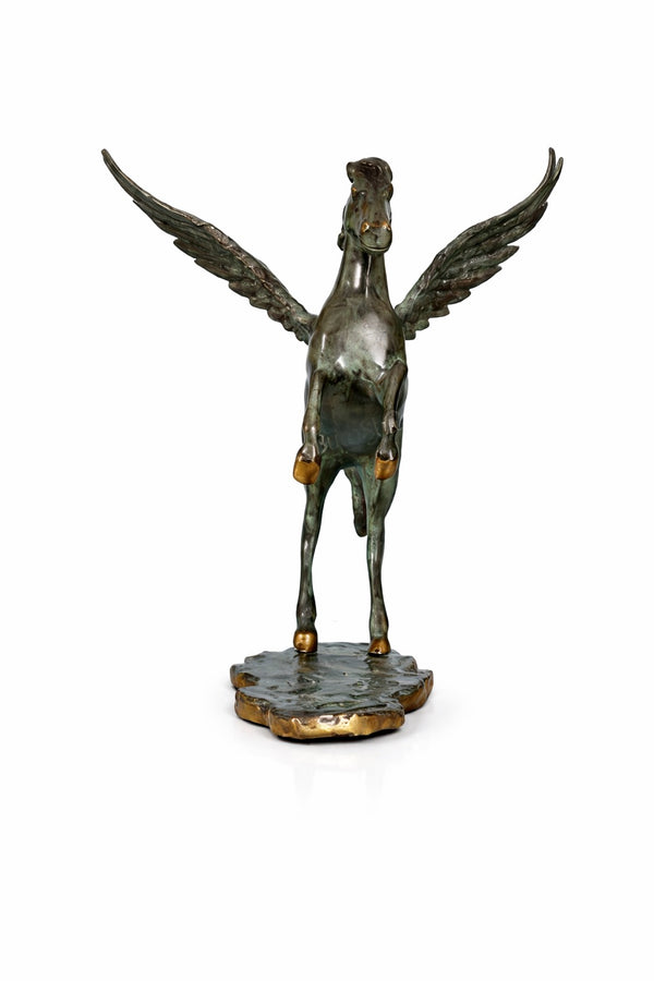 Brass Large Green Patine Pegasus flying Horse statue (Height :16.5 Inches) Study Setting