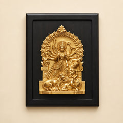 Brass Goddess Durga Wall Hanging with Decorative Frame – Traditional Divine Wall Décor (Height: 13 Inches)