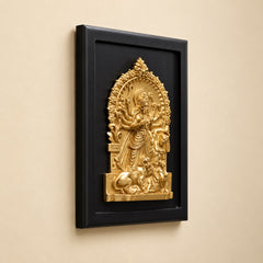 Brass Goddess Durga Wall Hanging with Decorative Frame – Traditional Divine Wall Décor (Height: 13 Inches)