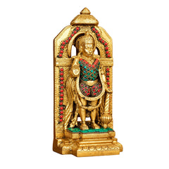 Brass Lord Hanuman Ji Standing Statue with Stonework (Height: 9 Inches)