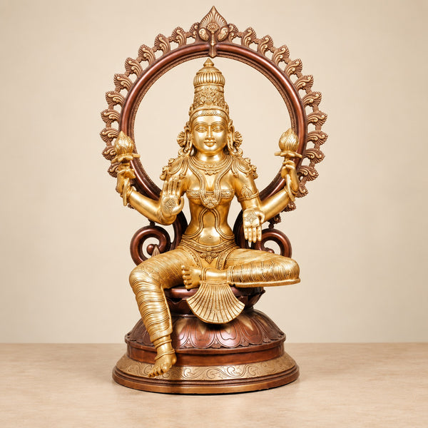 Brass Goddess Lakshmi Maa Statue – Traditional Hindu Home Décor (Height: 28 Inches) Entryway Setting