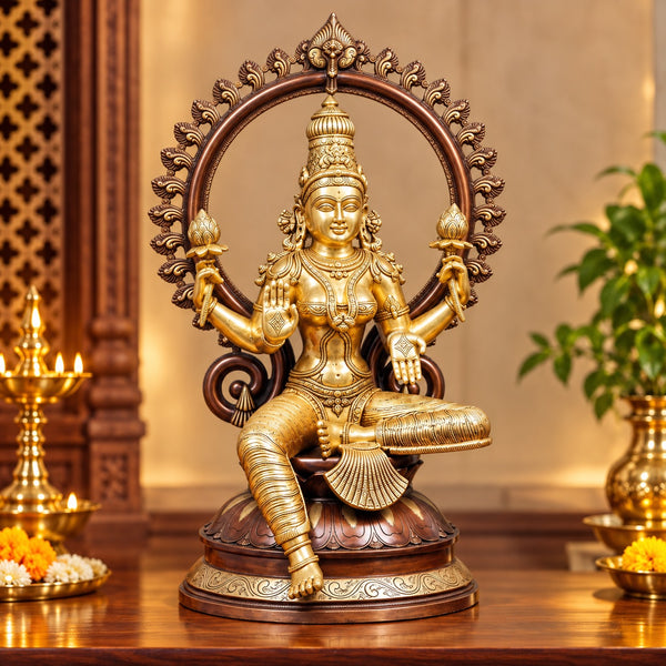 Brass Goddess Lakshmi Maa Statue – Traditional Hindu Home Décor (Height: 28 Inches) Mandir Setting