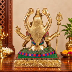 Brass Lord Shiva Statue With Stonework (Height: 10 Inches)