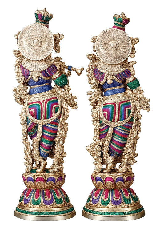 Handcrafted Pure Brass Radha Krishna Sculpture – Tanjore Work Design (Height: 30 Inches)