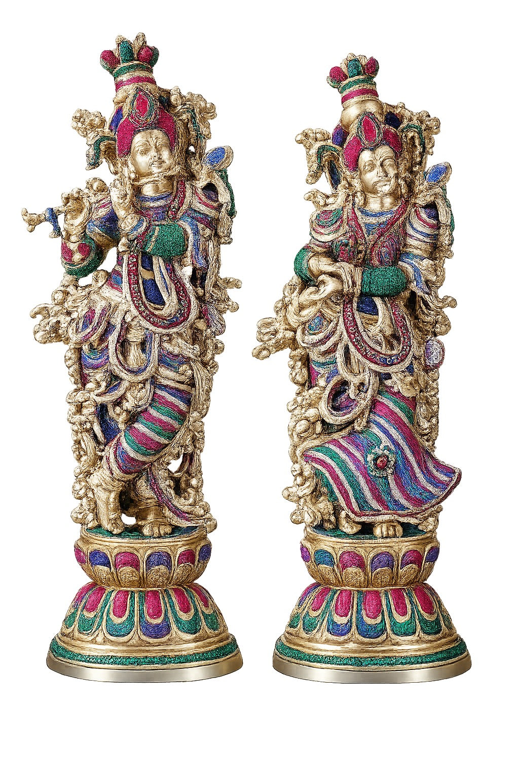 AONA Handcrafted Pure Brass Radha Krishna Sculpture – Tanjore Work Design