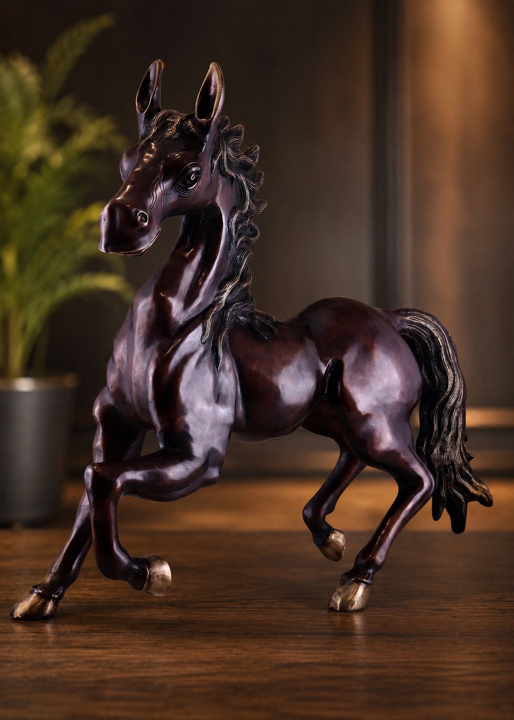 Brass Galloping Horse Statue with Antique Brown Finish (Height:27 Inches)