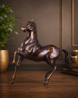 Brass galloping horse figurine, dark bronze finish, side view