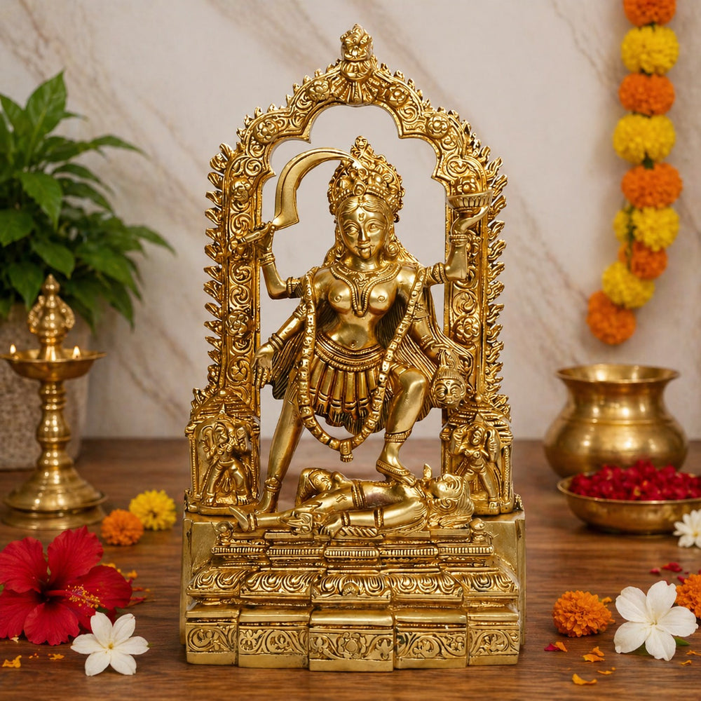 Brass Goddess Kali Idol (Kaali Maa / Kalka Maa) – Sacred Statue for Home Temple, Navratri & Festive Pooja | Ideal Spiritual Gift (Height:10.5 Inches)