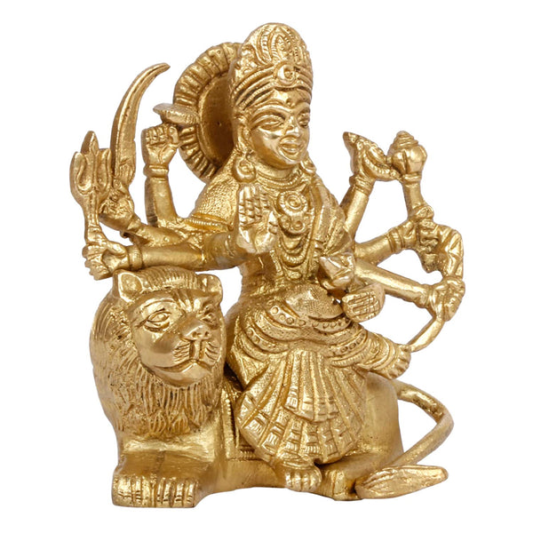 Brass Goddess Durga Idol (Sherawali Mata / Ambe Maa) – Divine Murti for Pooja, Vastu & Home Décor | Elegant Mata Rani Showpiece | Ideal Spiritual Gift  (Height:4.25 Inches) Entryway Setting