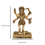 Brass Mahakali idol, gold-finish, height 6 inch; detailed figure on rectangular base