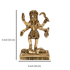 Brass Mahakali idol, gold-finish, height 6 inch; detailed figure on rectangular base