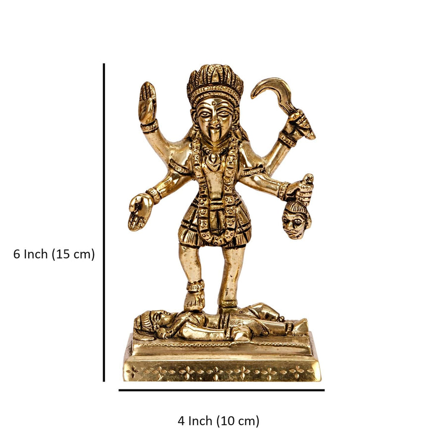 Brass Goddess Mahakali Idol with Lord Shiva (Adi Shakti Maa Kalika) – Divine Kali Mata Murti for Pooja & Home Décor | Gold Finish  (Height:6 Inches) Craft Detail