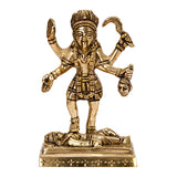 Gold-finish Mahakali deity figurine with multiple arms and ornate crown on base