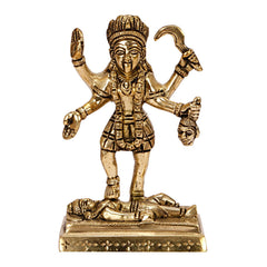 Gold-finish Mahakali deity figurine with multiple arms and ornate crown on base