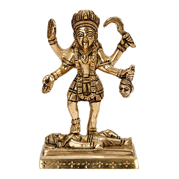 Brass Goddess Mahakali Idol with Lord Shiva (Adi Shakti Maa Kalika) – Divine Kali Mata Murti for Pooja & Home Décor | Gold Finish  (Height:6 Inches) Study Setting