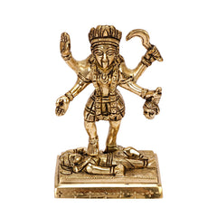 Gold-finish Mahakali idol with crown and layered ornaments; Shiva figure visible on base