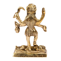 Gold-finish Mahakali idol back view with draped crown and raised arms on base