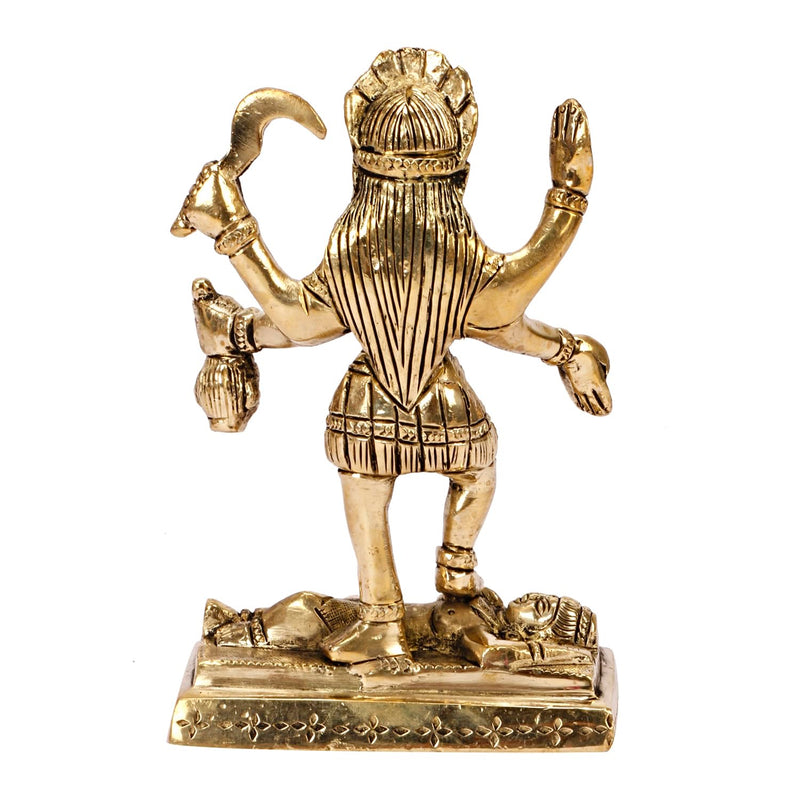 Brass Goddess Mahakali Idol with Lord Shiva (Adi Shakti Maa Kalika) – Divine Kali Mata Murti for Pooja & Home Décor | Gold Finish  (Height:6 Inches)